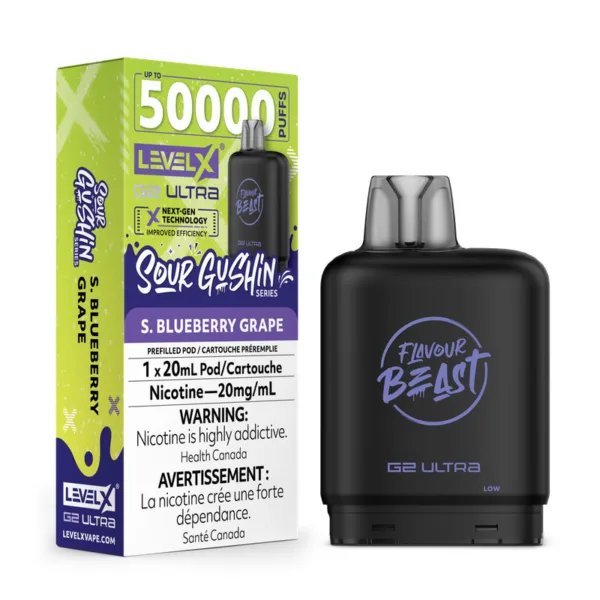 Level X Flavour Beast Sour Gushin' G2 Ultra 50K Pod - S. Blueberry Grape